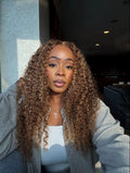 AKWA - Perruque 13x4  Lace Front  Chatain Clair miel Jerry Curly | Cheveux 100% Humains | Nialux Perruque