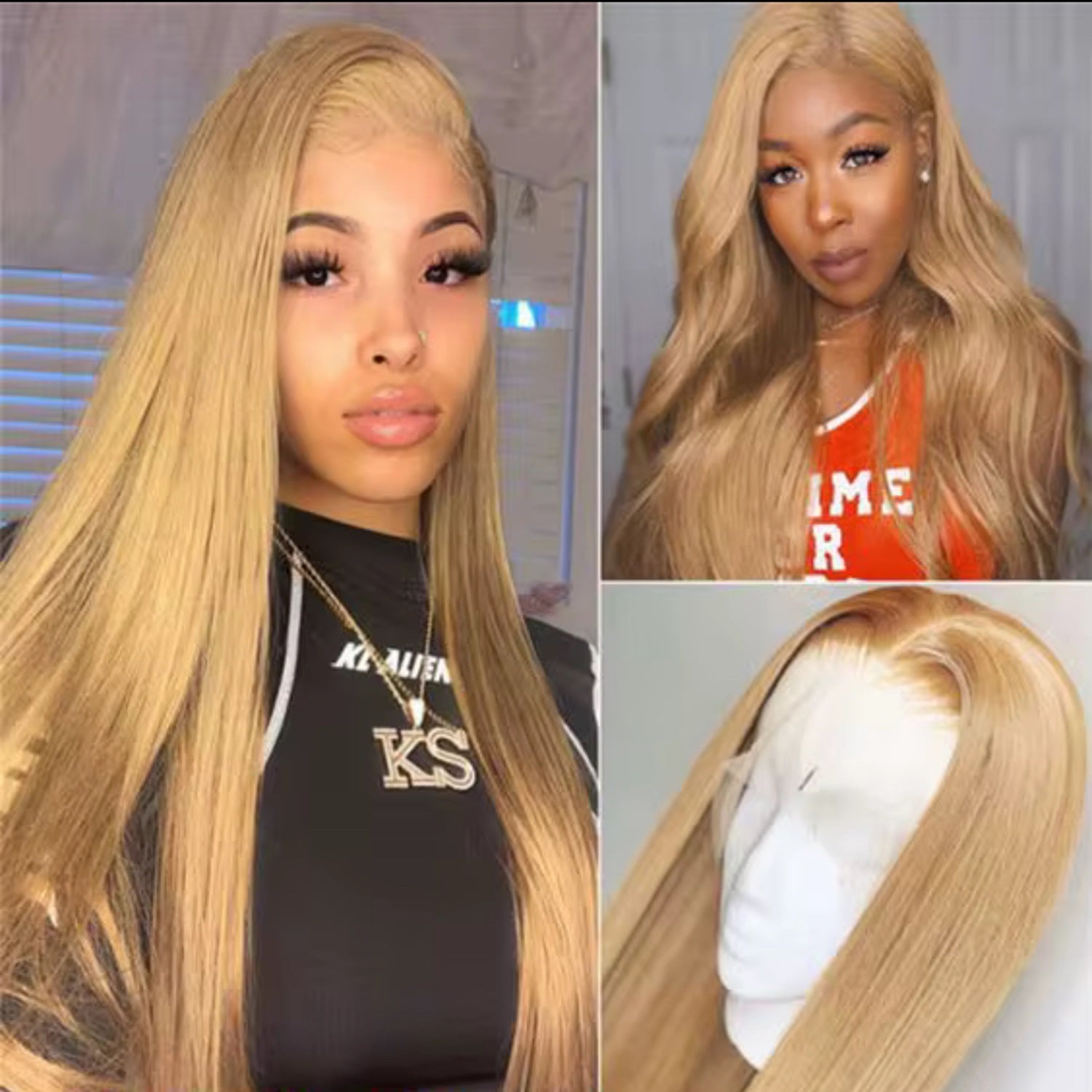 Perruque 13x4  Lace Front Honey Blonde & Rouge bug Straight | Cheveux 100% Humains | Nialux Perruque
