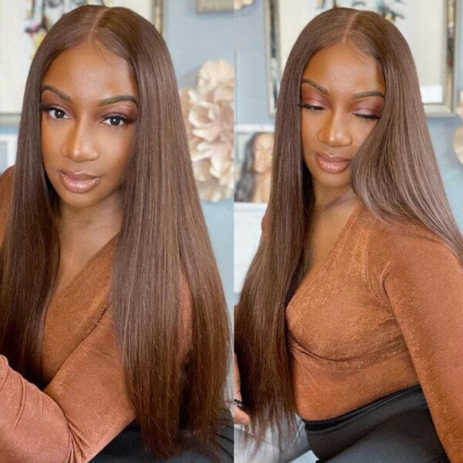 GLOW - Perruque 13x4  Lace Front  Chatain Clair miel Body Wave | Cheveux 100% Humains | Nialux Perruque