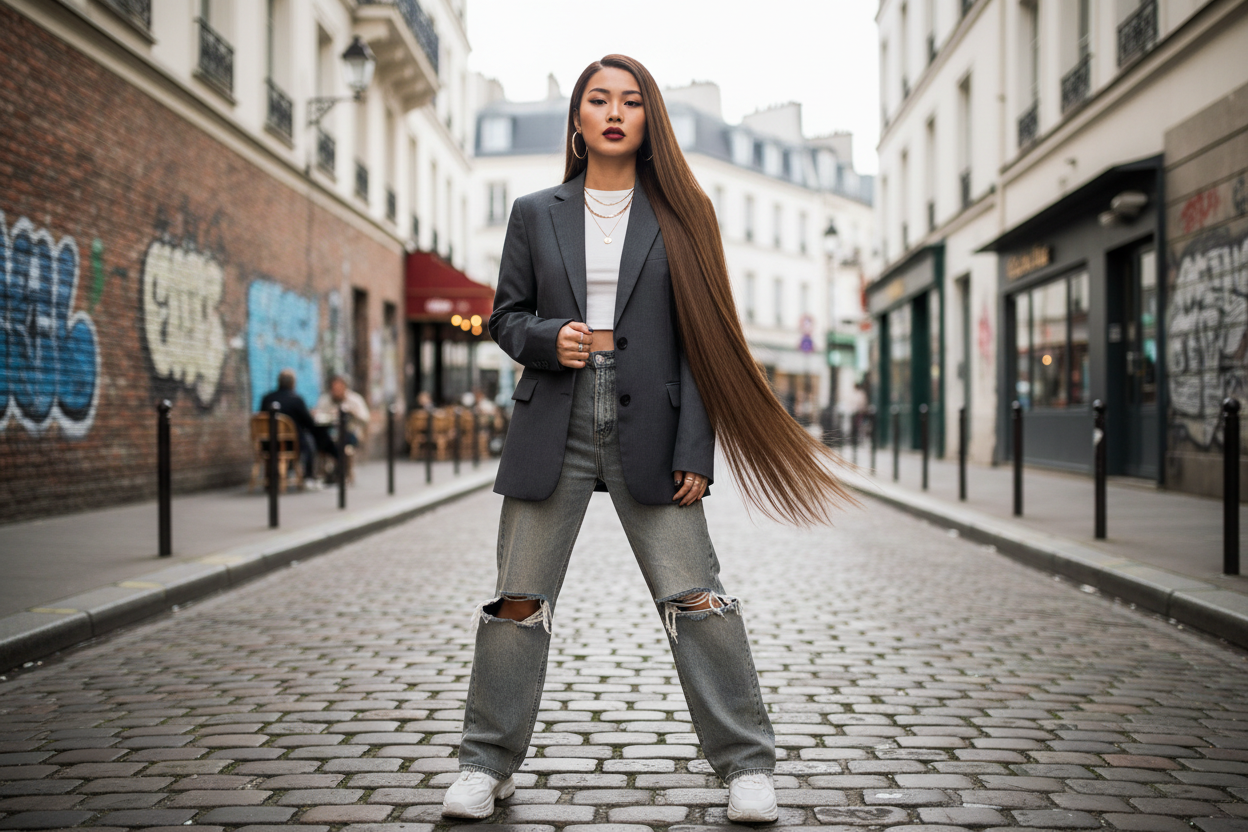 style quartier francais avec une perruque de 30 pouce 